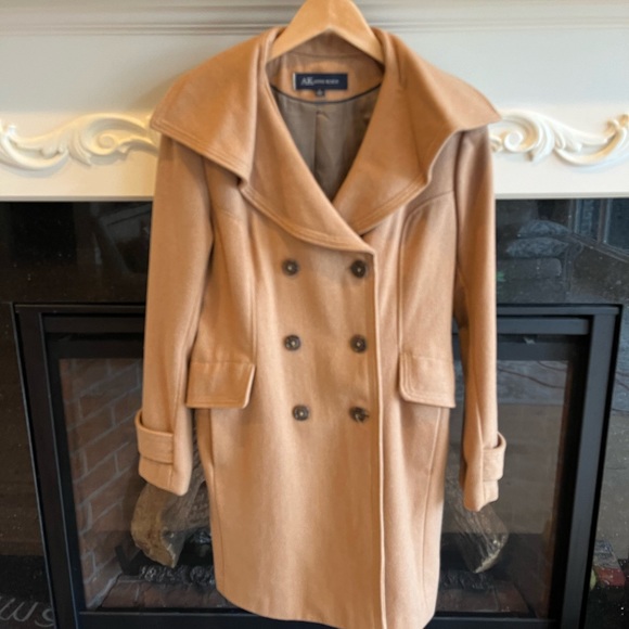AK Anne Klein Wool Pea Coat Camel Winter Long - Picture 2 of 11